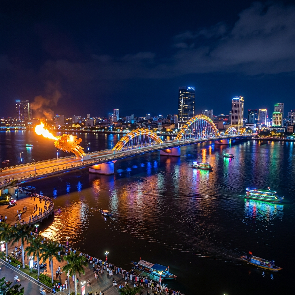 Cầu Rồng Đà Nẵng phun lửa